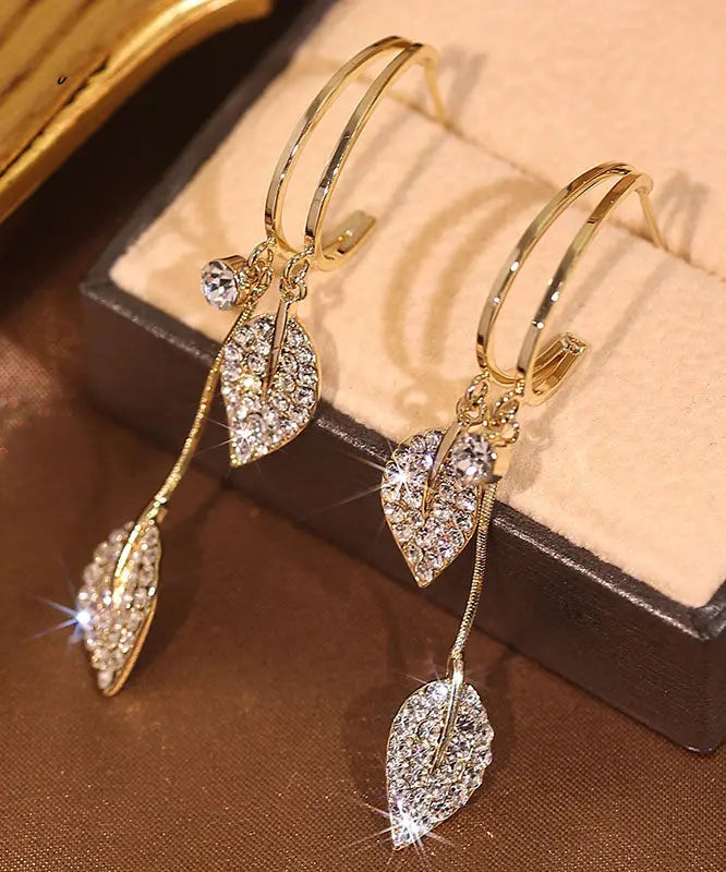 Sterling Silver Zircon Leaf Drop Earrings