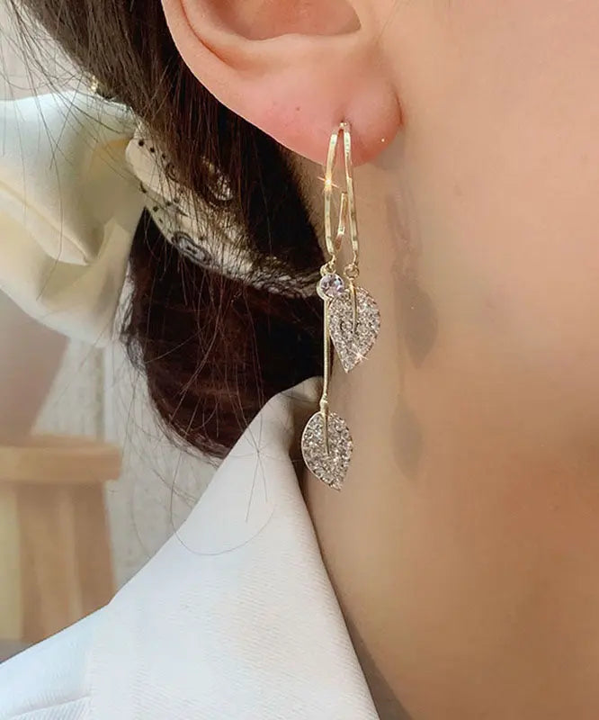 Sterling Silver Zircon Leaf Drop Earrings