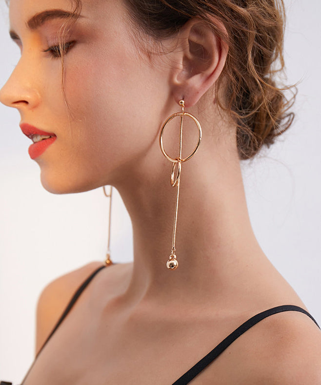 Golden Tasseled Rotundity Metal Drop Earrings