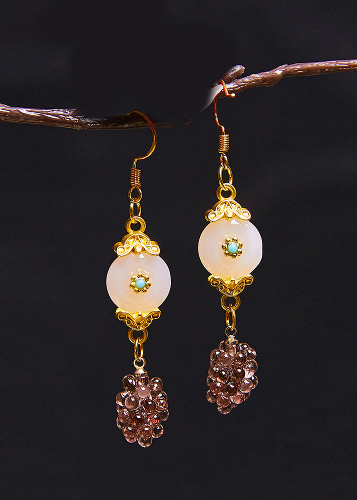 Grapes Fine White Jade Drop Earrings