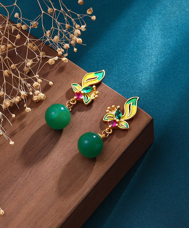 Green Agate Cloisonne Drop Earrings
