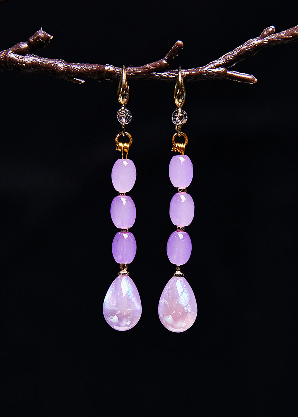 Light Purple Droplet Shape Crystal Drop Earrings