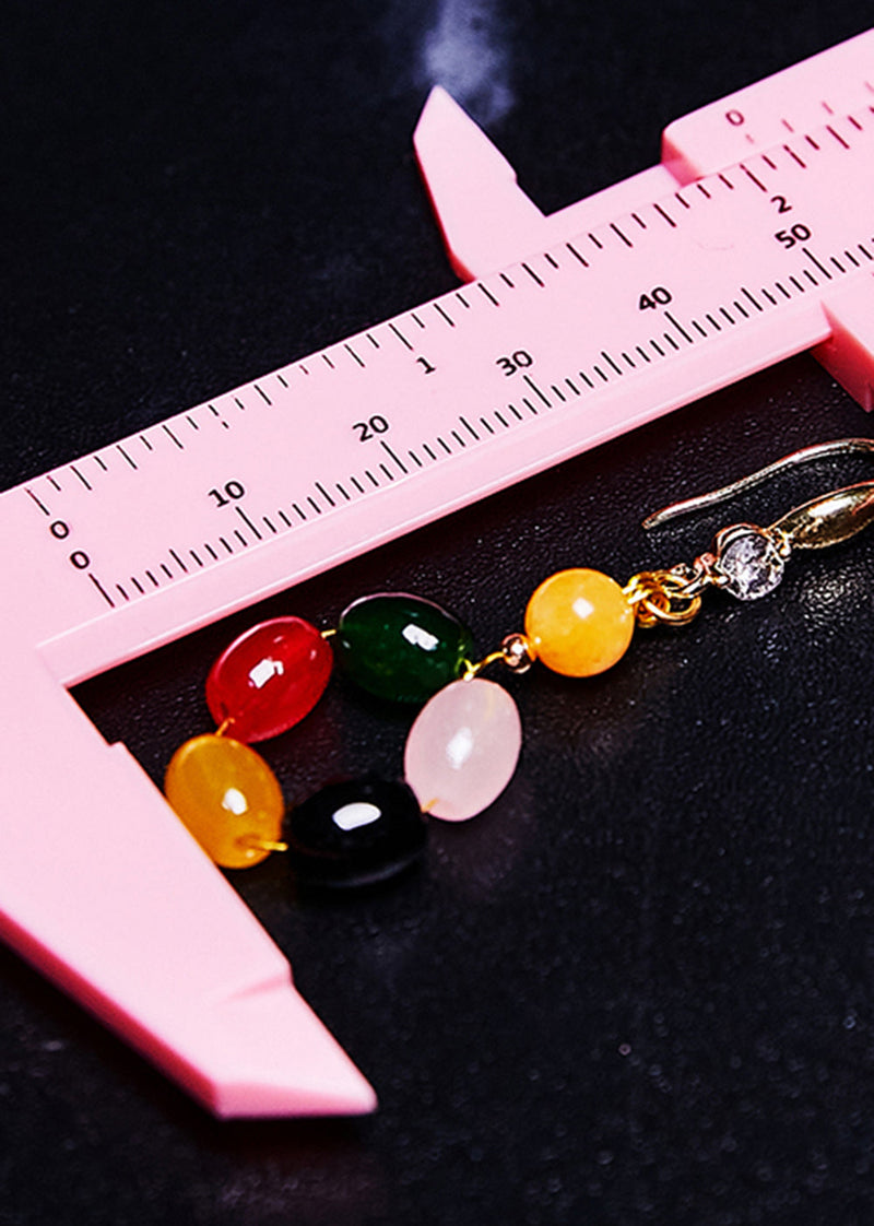 Multicolour Gem Stone Fine Beeswax Drop Earrings