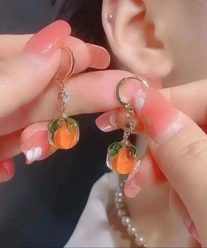 Orange Alloy Inlaid Zircon Crystal Drop Earrings