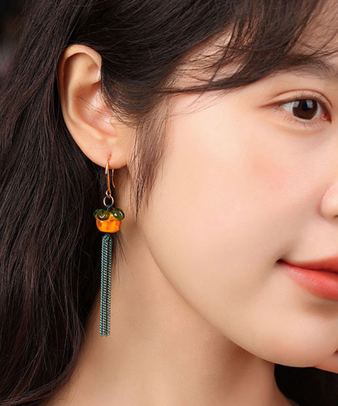Orange Copper Overgild Coloured Glaze Tassel Drop Earrings