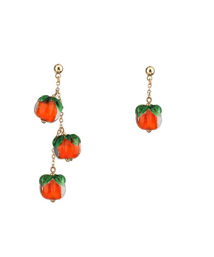 Orange Overgild Asymmetricar Persimmon Ruyi Drop Earrings