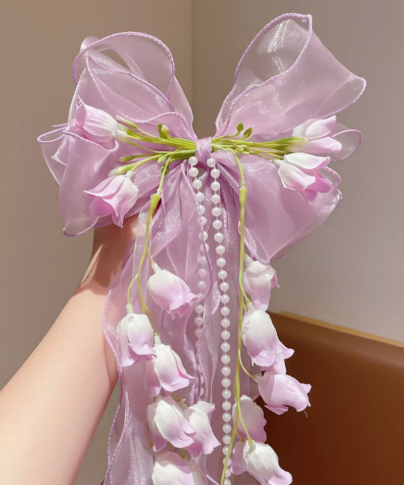 Pink Alloy Bow Lily of the Valley Tassel Hairpin