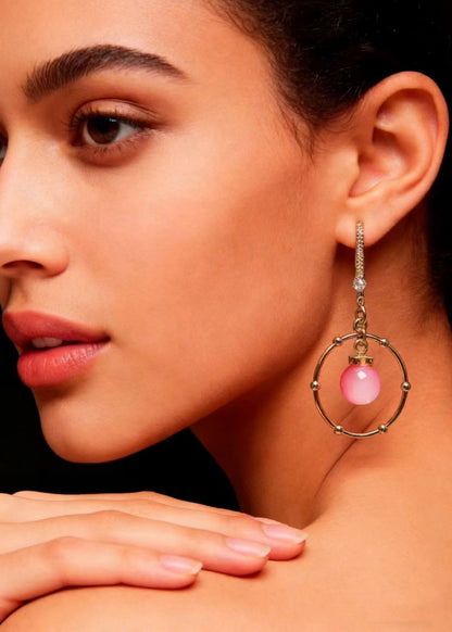 Pink Crystal Circular Gilding Drop Earring