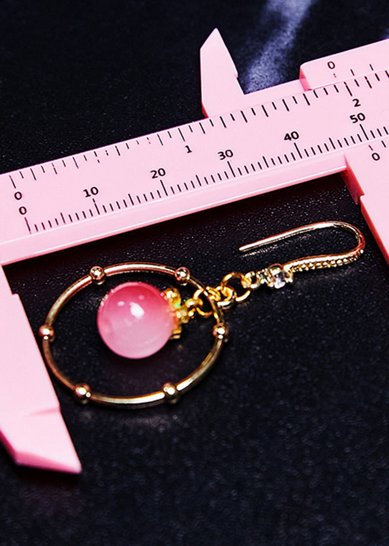 Pink Crystal Circular Gilding Drop Earrings