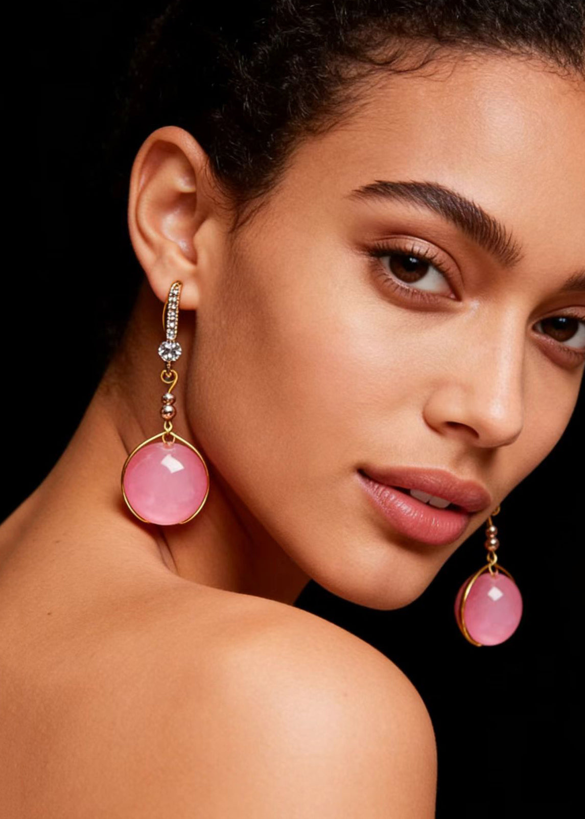 Pink Crystal Zircon Drop Earrings