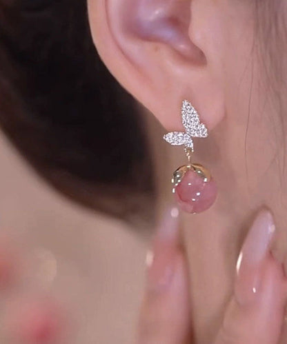 Pink Overgild Zircon Opal Butterfly Drop Earrings