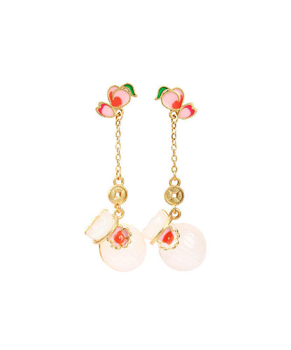 Pink Sterling Silver Overgild Jade Enamel Money Bag Drop Earrings
