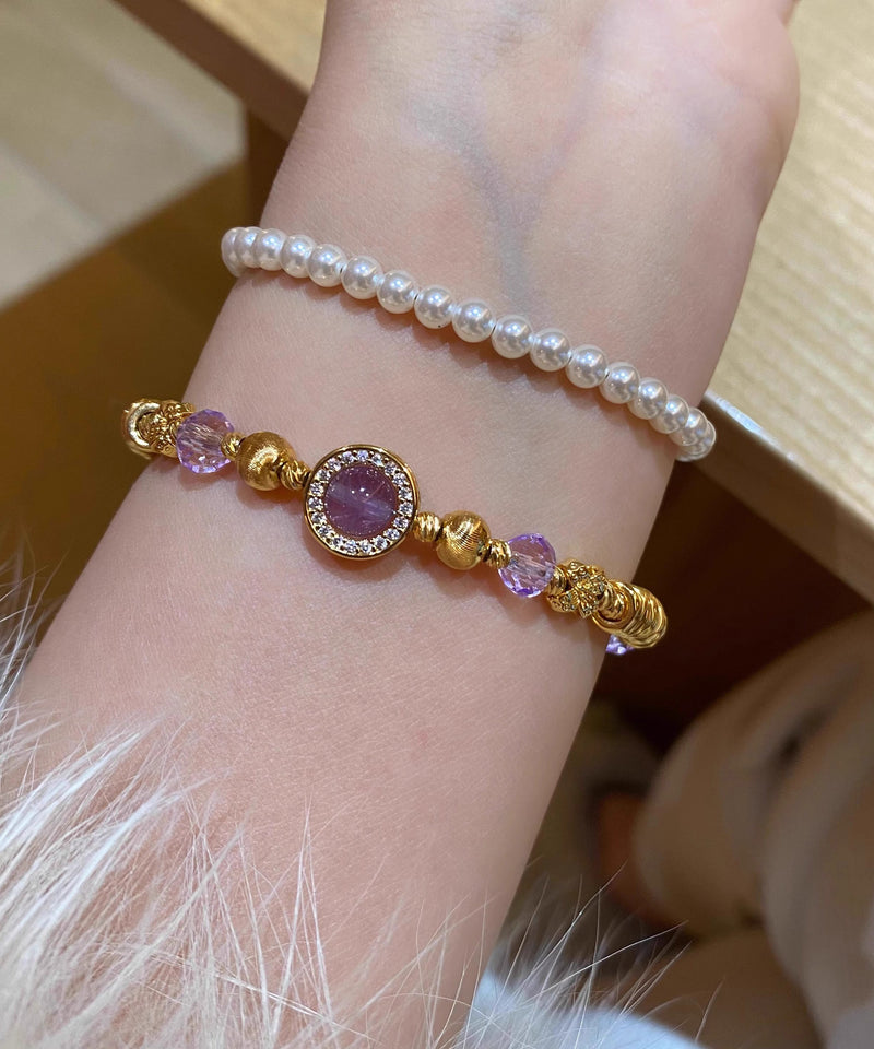 Purple Stainless Steel Overgild Crystal Chain Bracelet