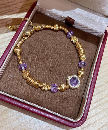 Purple Stainless Steel Overgild Crystal Chain Bracelet