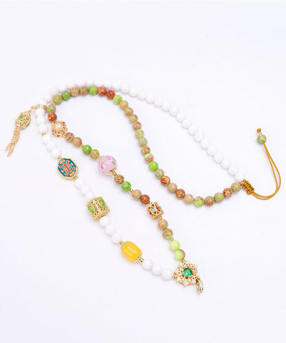 Rainbow Chalcedony Beeswax Crystal Beading Pendant Necklace