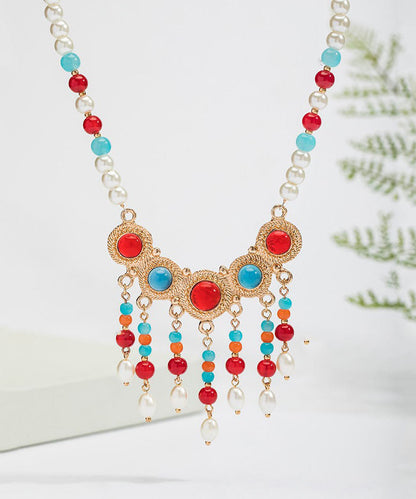 Rainbow Copper Alloy Glass Pearl Resin Coloured Glaze Pendant Necklace