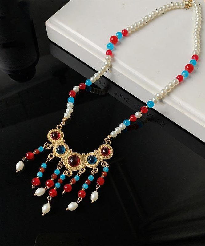 Rainbow Copper Alloy Glass Pearl Resin Coloured Glaze Pendant Necklace Tx002