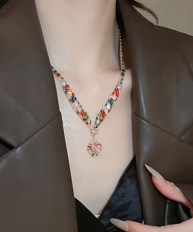 Rainbow Copper Zircon Love Pendant Necklace