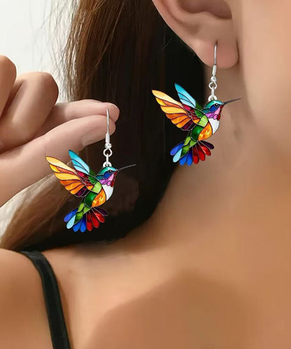 Rainbow Sterling Silver Acrylic Bird Drop Earrings
