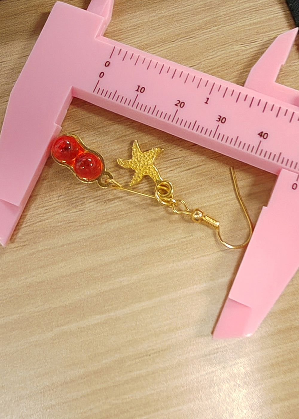 Red Gem Stone Starfish 14k Gold Drop Earrings