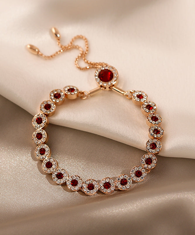 Red Sterling Silver Alloy Zircon Crystal Tassel Charm Bracelet Df1010