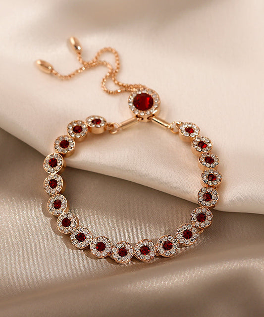 Red Sterling Silver Alloy Zircon Crystal Tassel Charm Bracelet