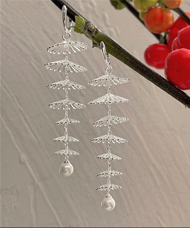 Silk Copper Overgild Hollow Out Pearl Drop Earrings