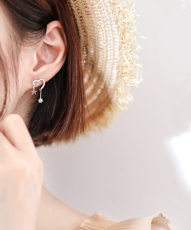 Silk Sterling Silver Zircon Star Love Tasses Drop Earrings