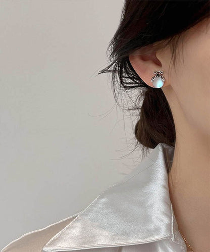 Silver Color Insect Gem Stone Silver Stud Earrings