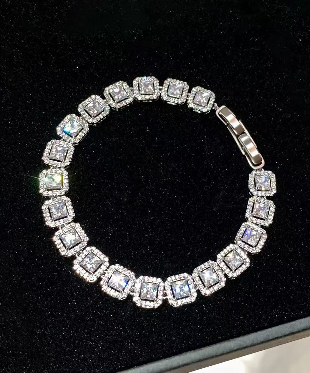 Silvery Square Zircon Chain Bracelet