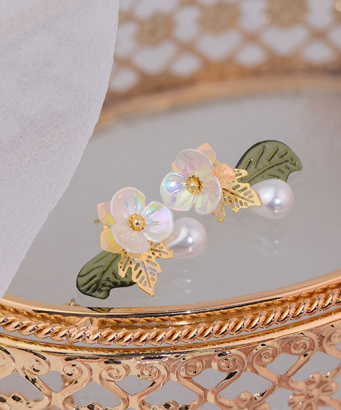 White Copper Overgild Pearl Acrylic Stud Earrings