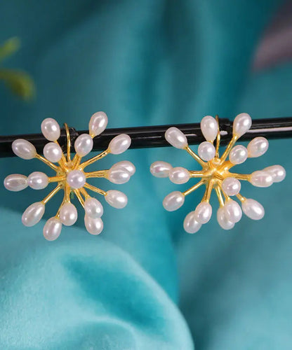 Sterling Silver Inlaid Pearl Stud Earrings