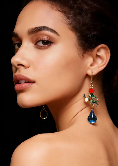 Peacock Blue Gem Stone Droplet Shape Drop Earrings