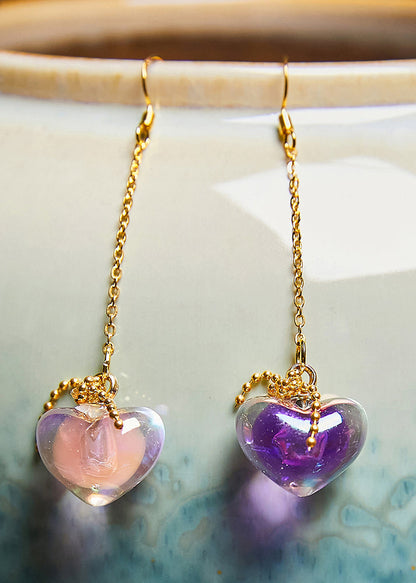 Asymmetric Design Heart-shaped Crystal Drop Earrings