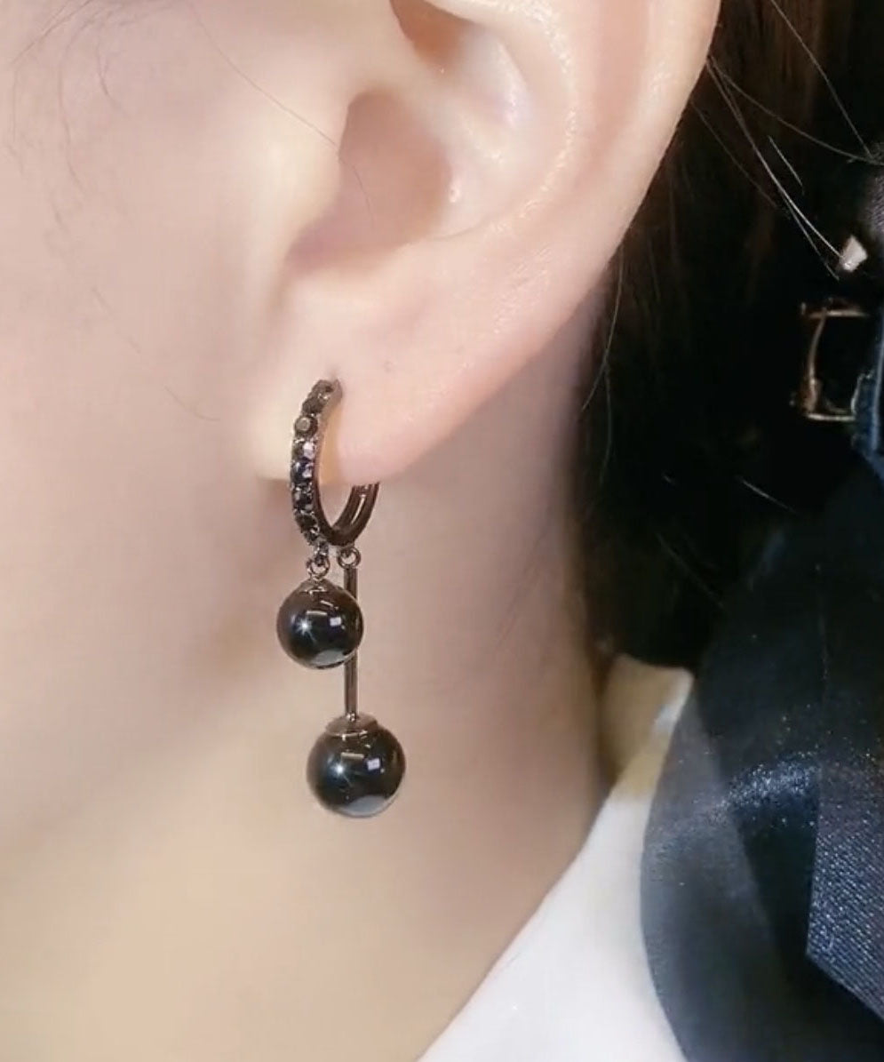 Black Alloy Inlaid Gem Stone Drop Earrings