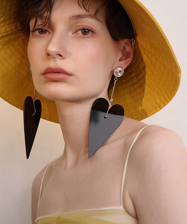 Black Big Heart Exaggeration Alloy Drop Earrings