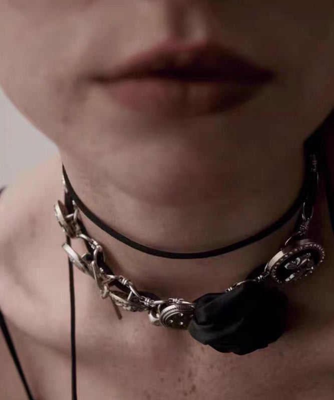 Black Sterling Silver Rose Necklace