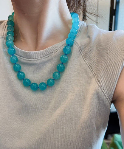 Blue Sterling Silver Crystal Zircon Graduated Bead Necklace