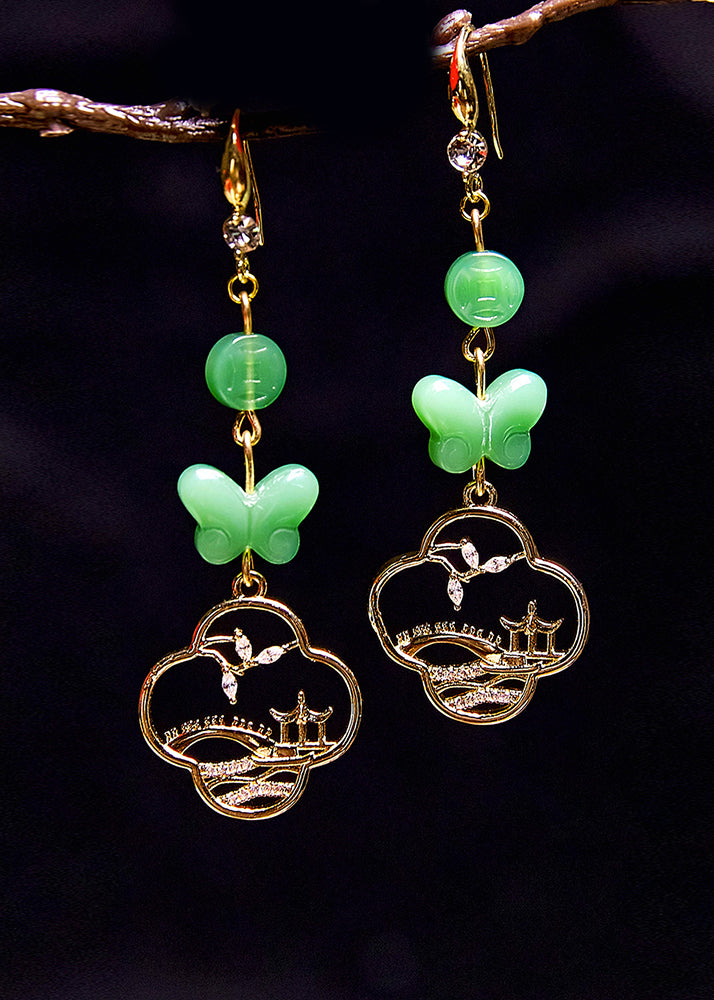Butterfly Jade Collocation 14k Gold Drop Earrings