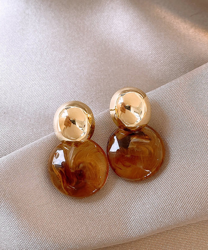 Coffee Copper Alloy Planchet Stud Earrings