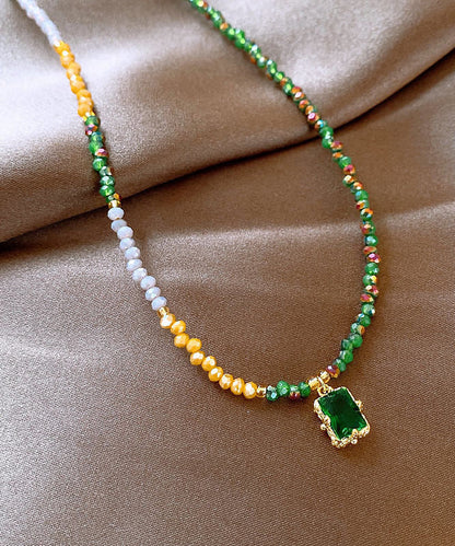 Colorblock Sterling Silver Overgild Beading Gem Stone Pendant Necklace Ab1075