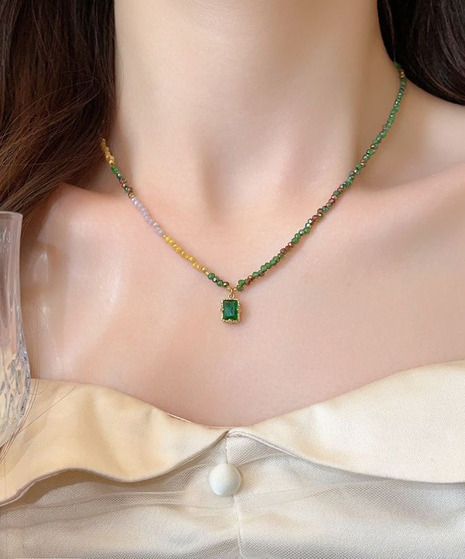 Colorblock Sterling Silver Overgild Beading Gem Stone Pendant Necklace Ab1075