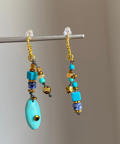 Copper Overgild Asymmetrical Natural Stone Drop Earrings