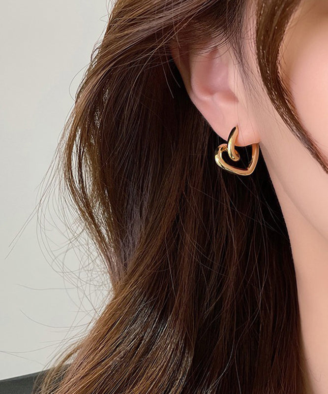 Gold Alloy Love Hoop Earrings
