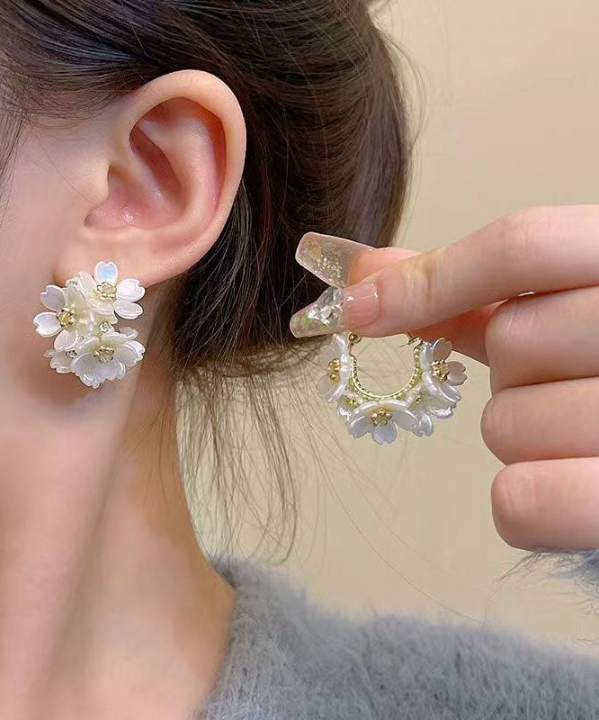 Gold Copper Alloy Shell Hoop Earrings