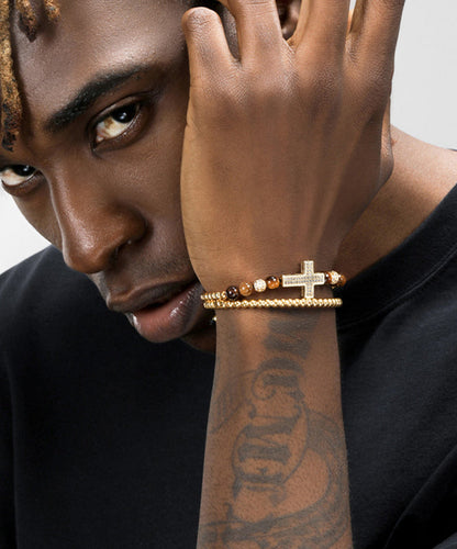 Gold Copper Overgild Zircon Cross Charm Bracelet