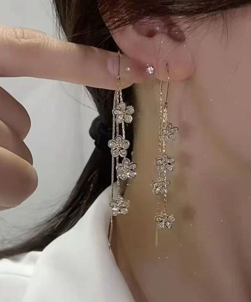 Gold Copper Overgild Zircon Tassel Drop Earrings