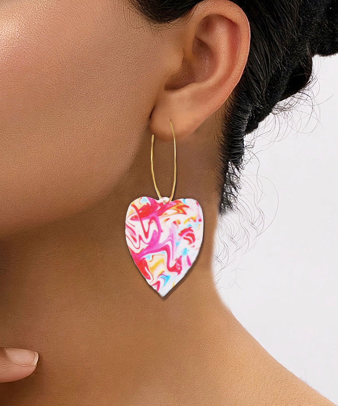 Gold Stainless Steel Love Graphic Hoop Earrings