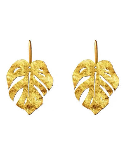 Gold Sterling Silver Overgild Frosting Leaf Drop Earrings