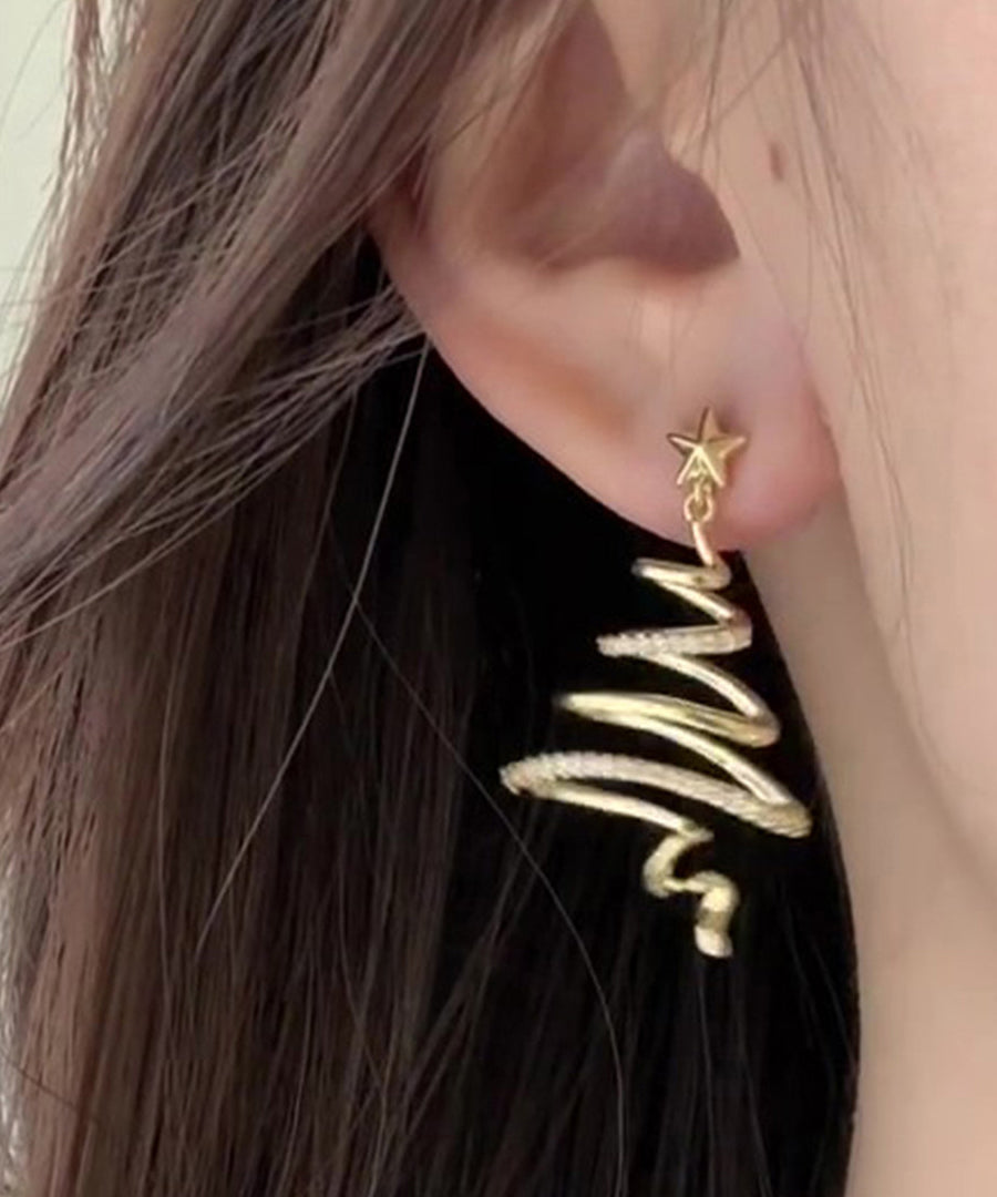 Golden Starlight Christmas Tree Zircon Copper Drop Earrings